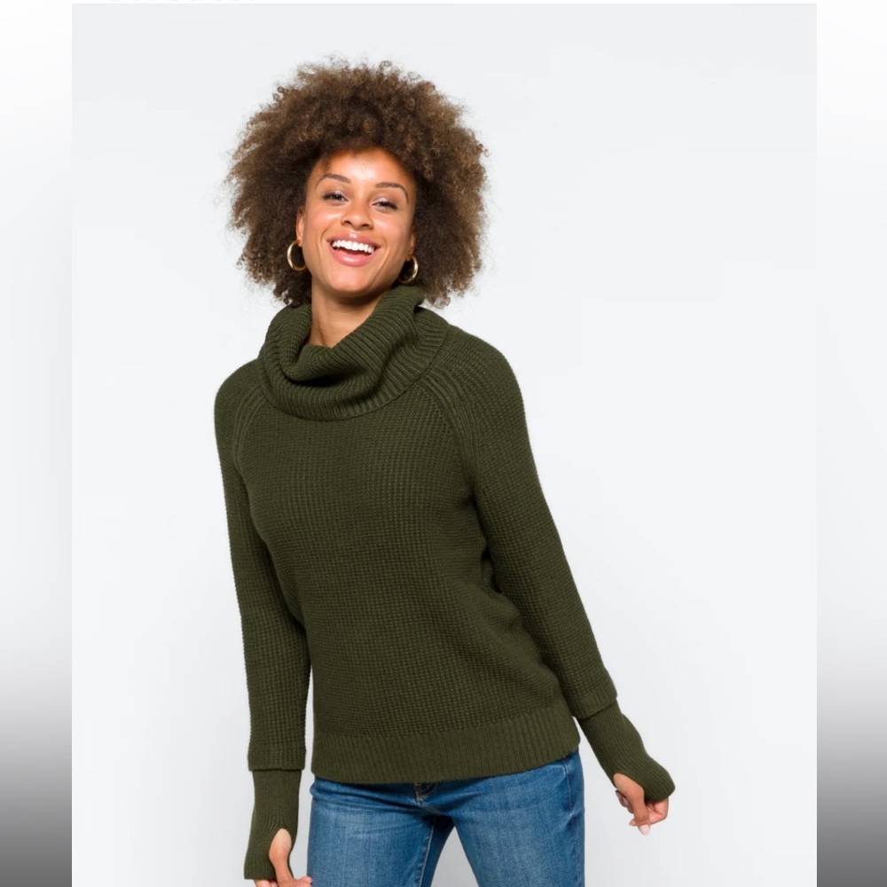 Market & Spruce Sharon Cowl Neck Sweater in Olive - Women’s Small Petite